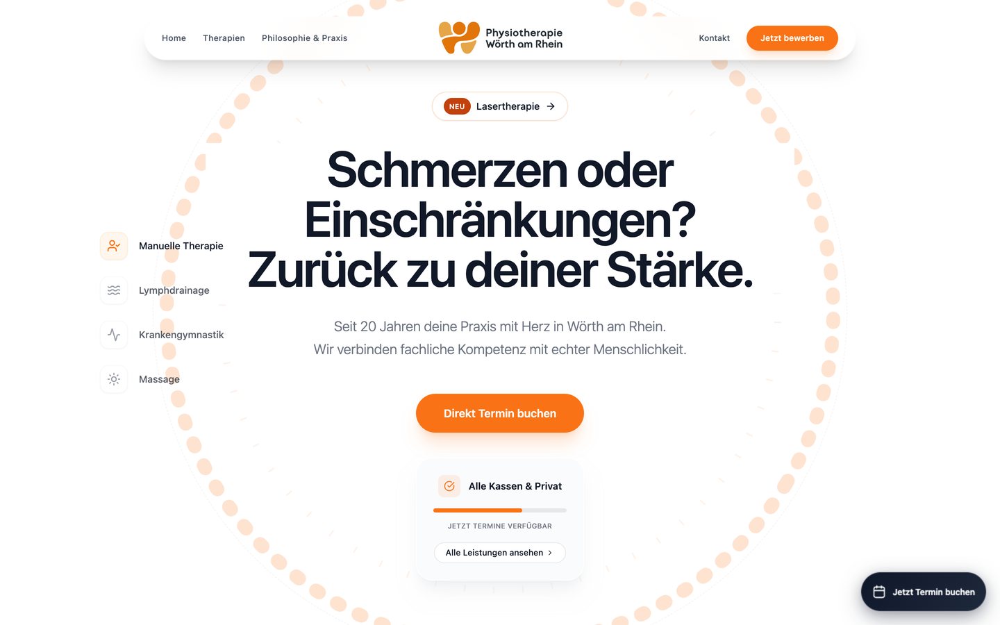 Desktop-Startseite von Physio Wörth