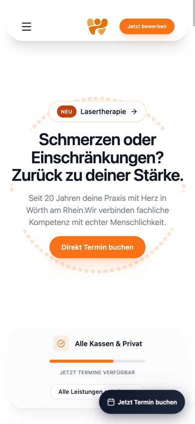 Mobile Startseite von Physio Wörth