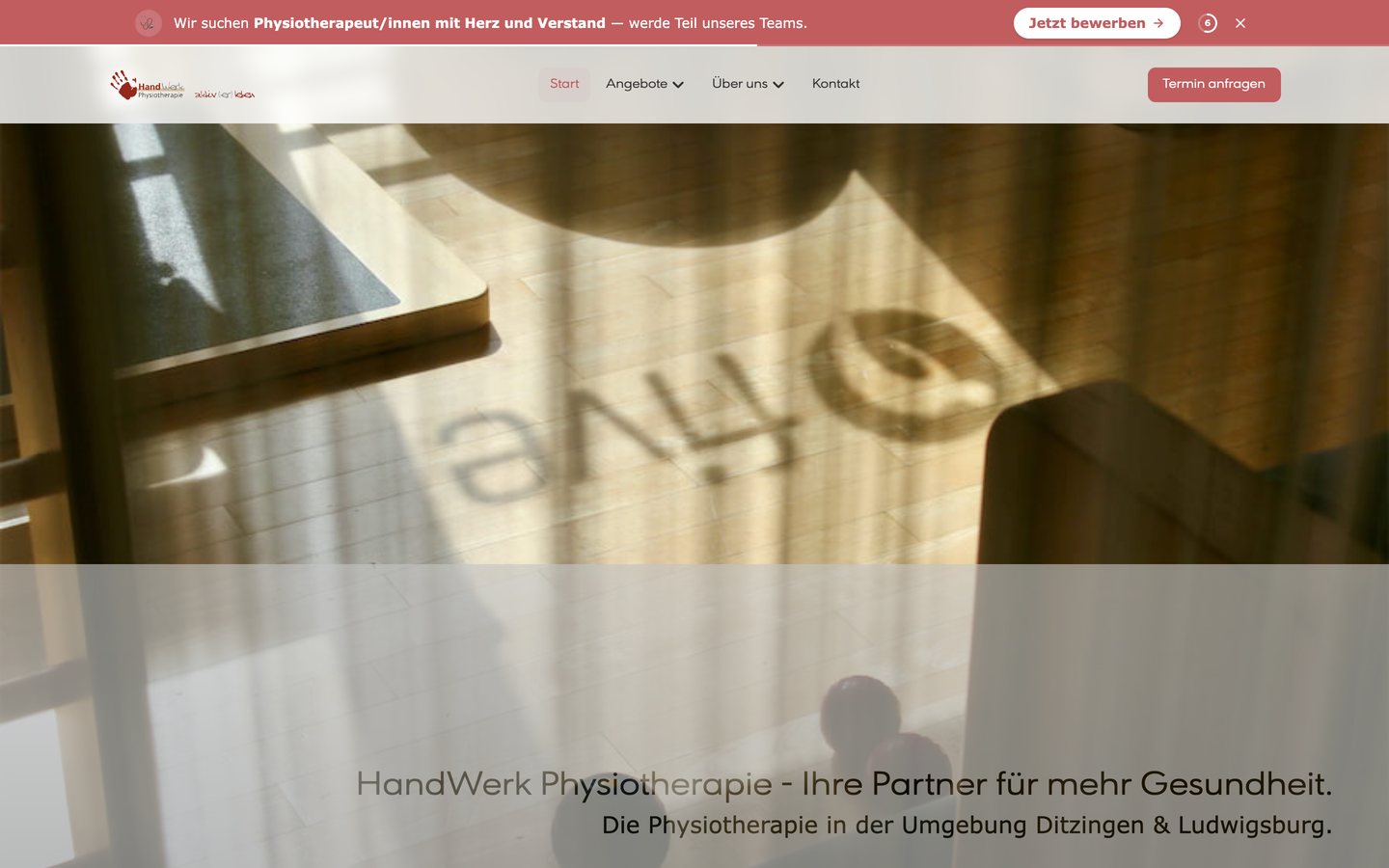Desktop-Startseite von HandWerk Physiotherapie