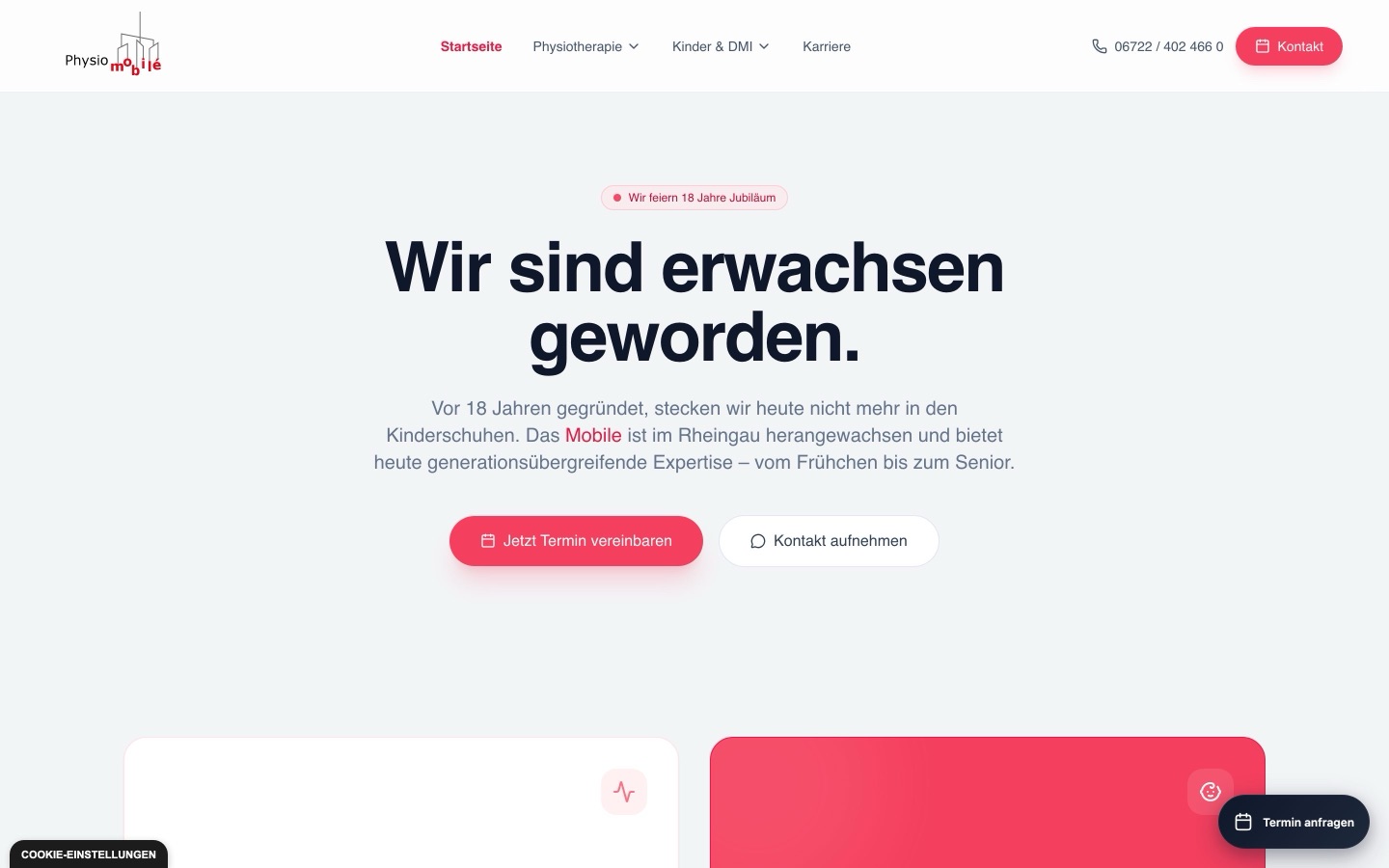 Desktop-Startseite von Physiotherapie Mobile