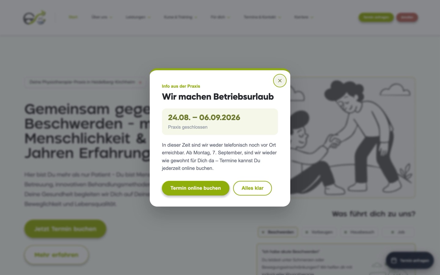 Desktop-Startseite von Physiopraxis Treiber