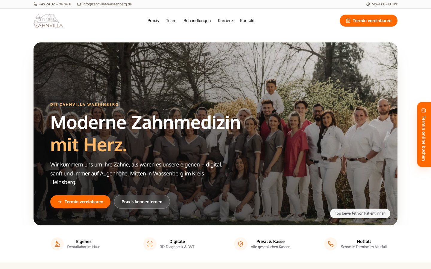 Desktop-Startseite von Zahnvilla Wassenberg