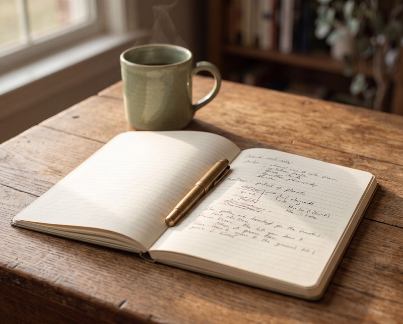 Handschriftliche Marketing-Notizen in einem Notizbuch